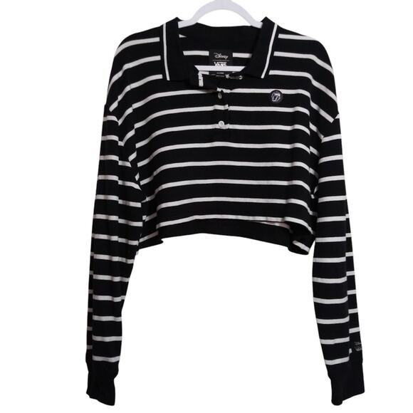 VANS X DISNEY Long Sleeve BAD APPLE Crop Rugby Stripe Polo Shirt Size XL - Picture 1 of 10